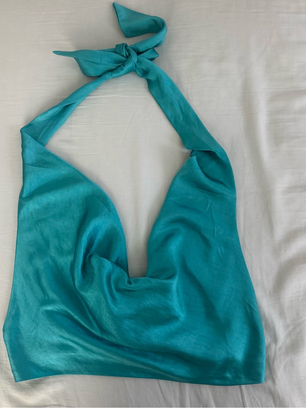 Satin Halter Crop Top in Teal